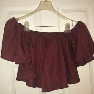 Burgundy off the shoulder crop top